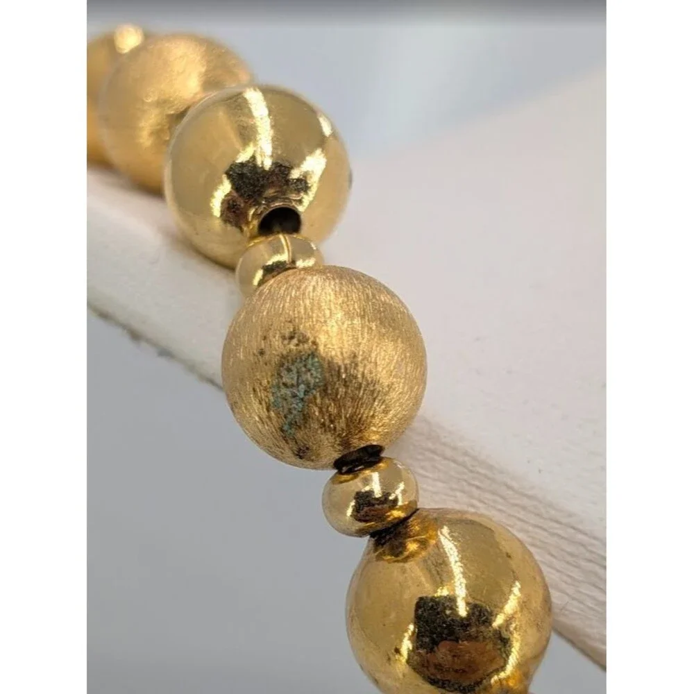 Napier Vintage Gold Tone Bead Necklace Brushed Shiny Round Signed 24 Inch Long